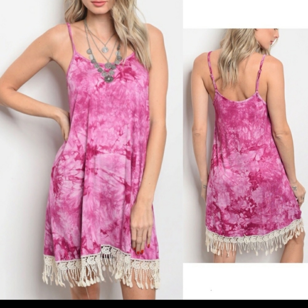 Fuchsia Tie Dye Dress, Large